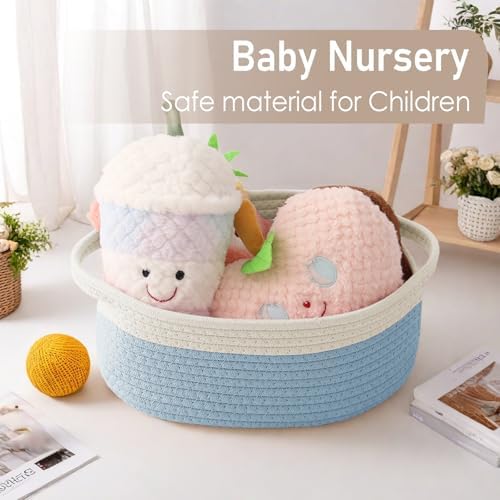 JMvicyroam Small Woven Basket, Empty Gift Basket, White&Blue/2 Pack