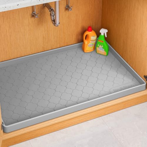 Jin&Bao Under Sink Mat 37" x 19" Waterproof Silicone Cabinet Kitchen Liner | Silicone kitchen cabinet protector, bathroom shelf liner, raised edge traps leaks, anti-slip, easy to clean & dishwasher safe