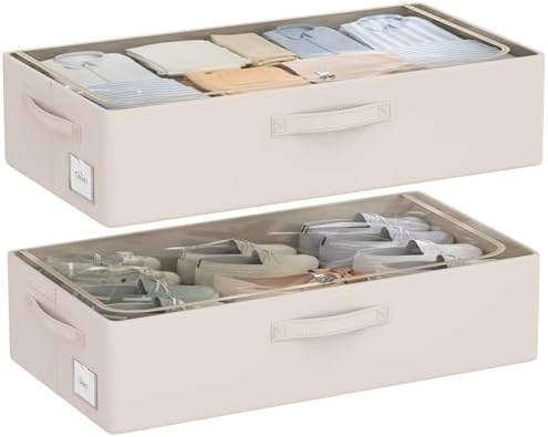 CYhom Under Bed Storage Bins Frame Storage Box Oxford Fabric Sturdy Underbed Container Foldable Stackable Large Capacity Clothes Organizer