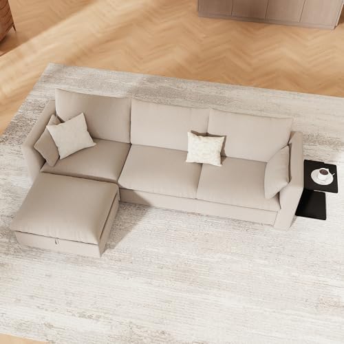 WorthFurni Oversized Modular Sectional Sofa,111" L Shape Sectional Cloud Couch with Storage Ottoman,Comfty 4 Seat Modular Sofa for Living Room,Sand Chenille