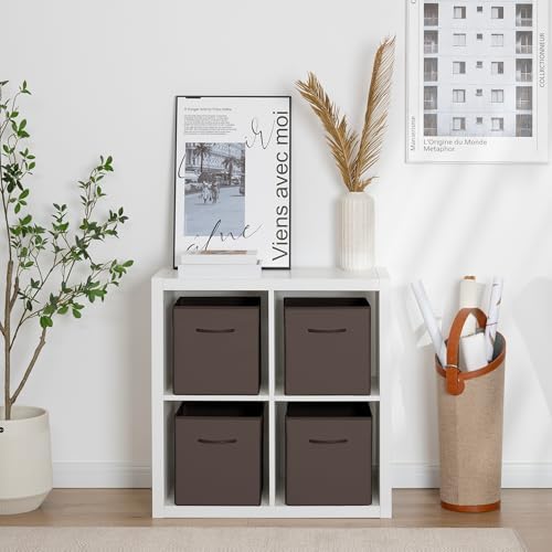 StorageWorks 11in Leather Storage Cubes, Cube Organizer Bins, Brown, 4-Pack