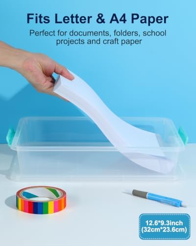 EOENVIVS 6 Pack Craft Storage Bins with Lids, Clear File Boxes, Green Clips