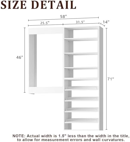 Modular Closet System, 58" Wide Wall-Mounted Closet Tower Organizer with Adjustable Shoe Shelves for Walk-In Closet Storage, White