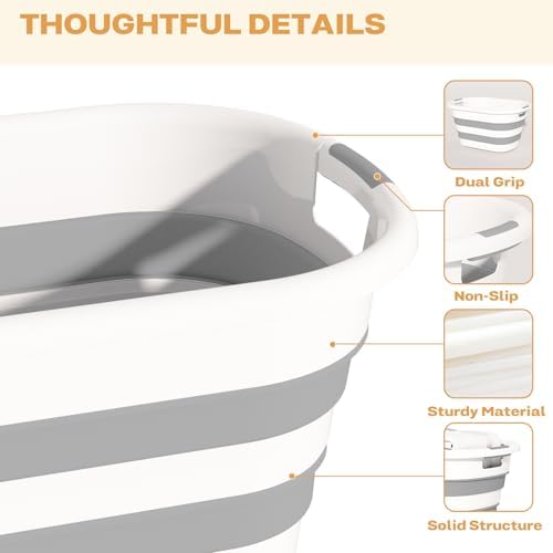 OOAMBB 43L(11.5Gallon) Collapsible Laundry Basket Plastic (Grey, 1 Pack) | Pop Up Laundry hamper/Storage Container, Foldable Laundry Basket with Large Capacity,Sturdy,Space Saver