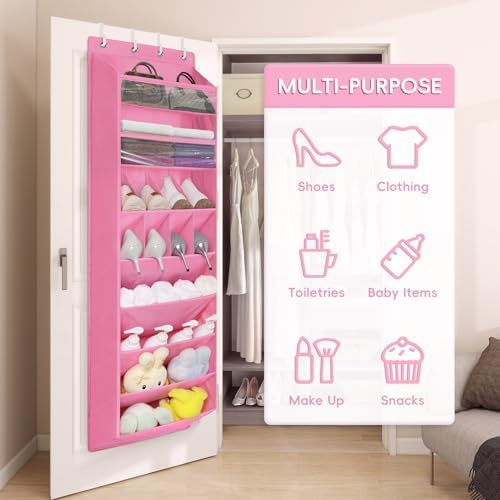 1 Pack 8 Shelves Over The Door Shoe Organizer, 68" Exlarge Deep Pockets | Hanging Shoe Organizer, Shoe Rack for Closet, Shoe Holder for Boots, Sneakers, Heels, Over Door Organizer in Home, Dorm, Pink