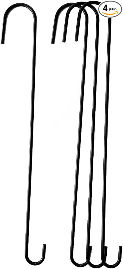 Tetra-Teknica YH-028 18-Inch Steel Extension S Hook for Plants, Bird Feeders, Lanterns, Powder Coated Black, 4-Pack