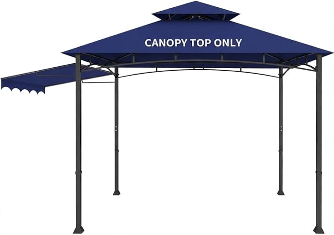 Grill Gazebo Replacement Canopy Top Only - 5' x 11' Outdoor BBQ Gazebo Canopy Roof with Extra Side Awning, Waterproof Double Tiered Shelter Cover (Blue, 5x11)
