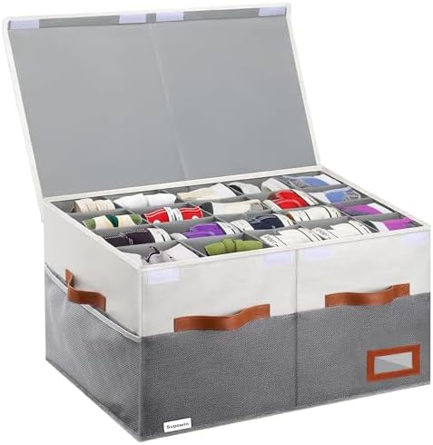 Supowin Large Shoe Organizer for Closet, Foldable Shoe Storage Bin with Lid