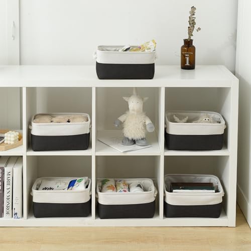 TheWarmHome Storage Bins for Shelves - 12x8x5.2 inch 1 Pack Storage Baskets for Gifts Empty for Closet Organizing Dog Gift Cloth Toy Cubes Box (White & Black)