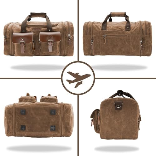 Wildroad Waxed Canvas Duffle Bag - 60L Weekender Overnight Travel Bag