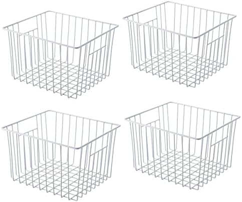 Freezer Storage Organizer Basket, Refrigerator Wire Household Bins with Built-in Handles for Kitchen, Pantry, Cabinet, Closets - Pearl White(4Pack, 11in x 10in x 5.5in)