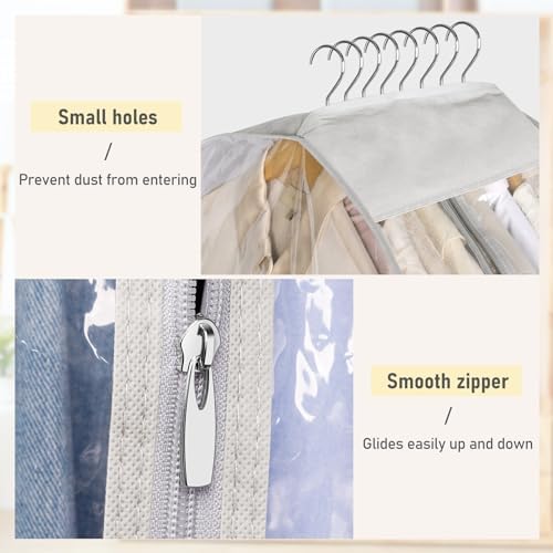 MISSLO 10" Gusseted Garment Bags for Hanging Clothes Storage 60" Dress Bags for Gowns Long Breathable Dress Cover for Closet Storage Coat Protector, 3 Packs, Grey