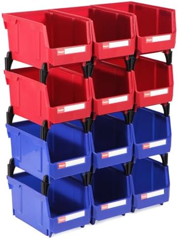 12 Packs Stackable Storage Bins, 7" x 5" x 4" Parts Bin,