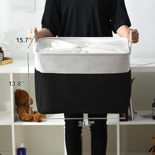 TheWarmHome Organization and Storage for Shelves - Extra Jumbo 3 Pack 20.5x15.7x13.8 inch Fabric Storage Basket for Organizing, Storage Bins for Shoes Towel Blanket (White & Black)