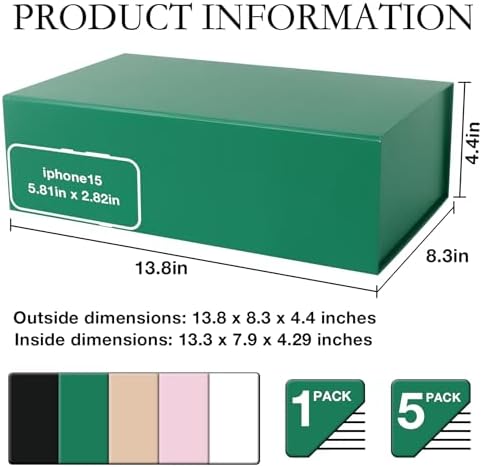 LFBOX Green Christmas Gift Box with Magnetic Lids 1 Pack | Large Bridesmaid Groomsman Proposal Boxes,13.8x8.3x4.4 in, Collapsible Rectangle Storage Box