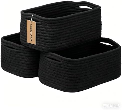 3Pack Small Woven Storage Baskets for Shelves Organizing