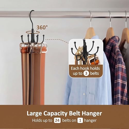 ZEDODIER 2 Pack Belt Hangers for Closet, Rotating Belt Organizer, 16 Hooks