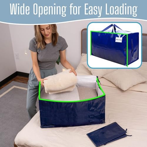 VENO 6 Pack Extra Large Heavy Duty Moving Bags with Wide Opening & Reinforced Handles, Reusable Storage Tote Bags with Strong Zippers for Clothes, College Dorm Essentials & Moving Supplies
