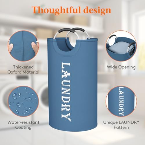 Lifewit 2 Pack 100L Laundry Basket with Aluminum Handles, Blue | Collapsible Large Laundry Hamper, Waterproof Fabric, Freestanding Dirty Clothes Hampers for Dorm, RV, Bedroom, Laundry Room