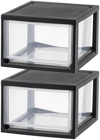 IRIS USA 6 Pack Plastic Drawer Storage Organizer, Stackable Unit with Sliding Drawers for Kitchen, Bathroom, Bedroom, Office, 14.5 Quart, Black