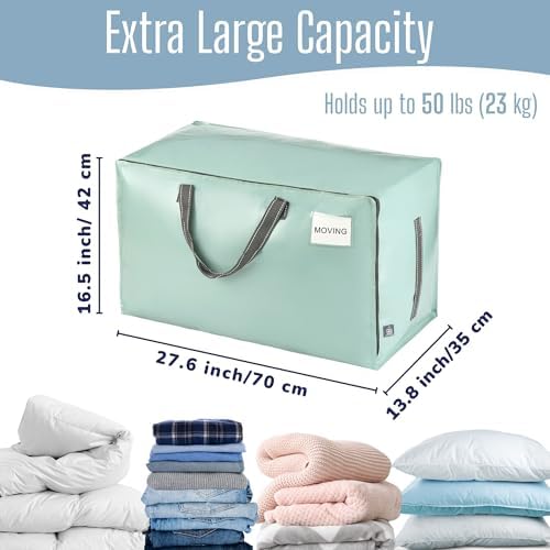 VENO 8 Pack Extra Large Heavy Duty Moving Bags with Wide Opening & Reinforced Handles, Reusable Storage Tote Bags with Strong Zippers for Clothes, College Dorm Essentials & Moving Supplies