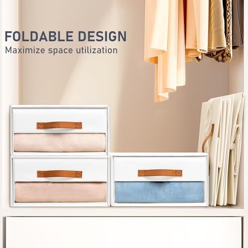 DIMJ Closet Organizers and Storage - Fabric Bins with Drawers for Closet Foldable Clothes Organizers with Clear Window, Stackable Storage Drawers Units for Bedroom, Living Room, 6-Pack, White