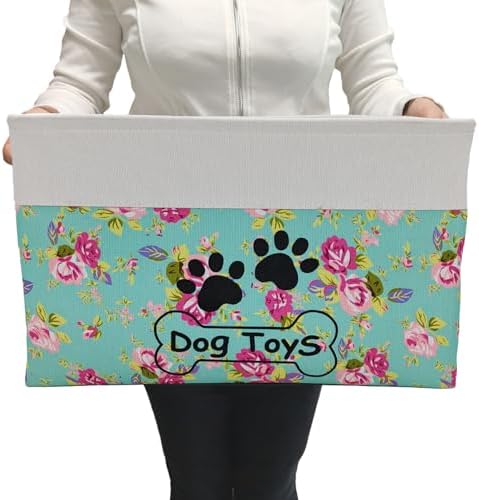 Large Dog Toy Basket Foldable Dog Toy Box Dog Toy Bin for Pet Chew Toys Accessory