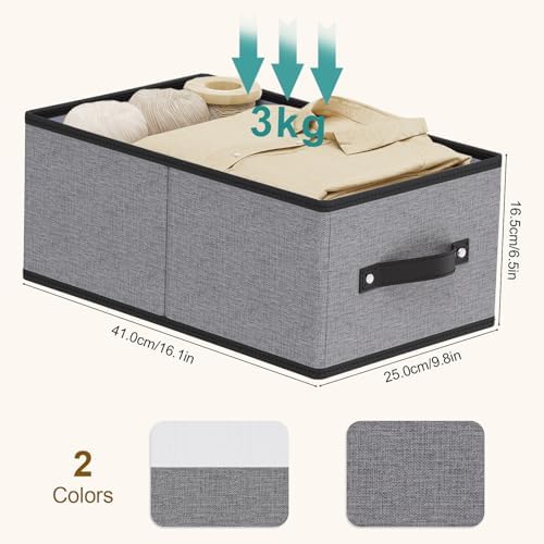 Storage Baskets with Handles,16.1×9.8×6.5In,Gray Boxes,2Pack