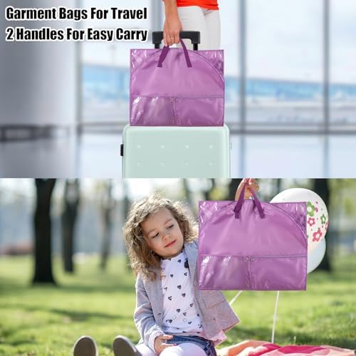 2 Pack Garment Bags for Travel,Dance Costumes Bag,40Inch Garment Bag for Dancers,Kids Cheer Uniform Garment Bags for Hanging Clothes,Dance Recital Bags for Girls,Purple