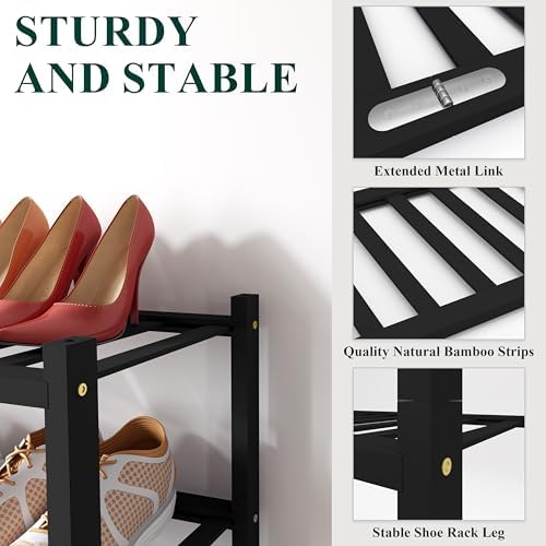 Smiry Bamboo Shoe Rack, 16 Vertical Slats, 5 Tier - 33.7" Wide, Black