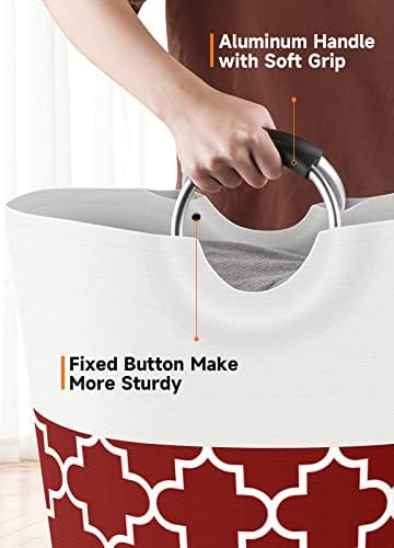 Fabspace Large Laundry Basket Laundry Hamper Bag Washing Bin Clothes Bag Collapsible Tall with Handles Waterproof Travel Bathroom College Essentials Storage for College Dorm, Family, 82L (Red)