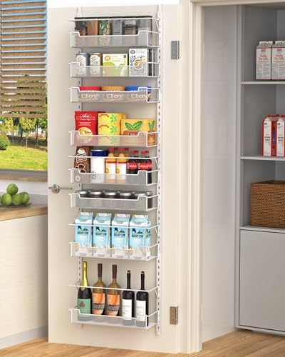 VyGrow Over the Door Pantry Organizer, 8-Tier Over the Door Organizer with Adjustable Basket, Pantry Door Organization for Pantry Kitchen Storage Room Spice Rack, White