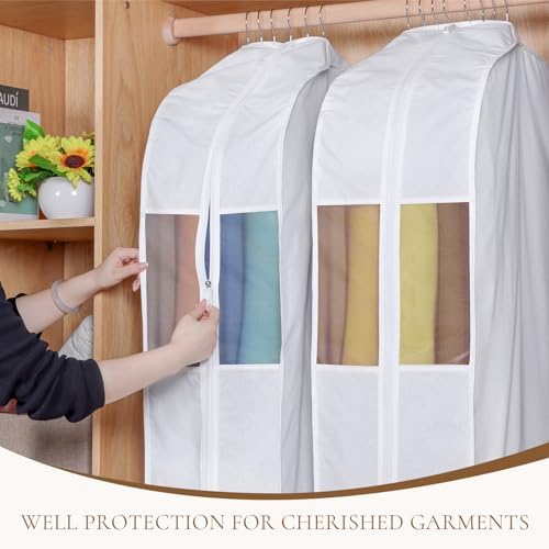 Univivi 50 Inch Cotton Hanging Garment Bags for Storage 2 Pack, White