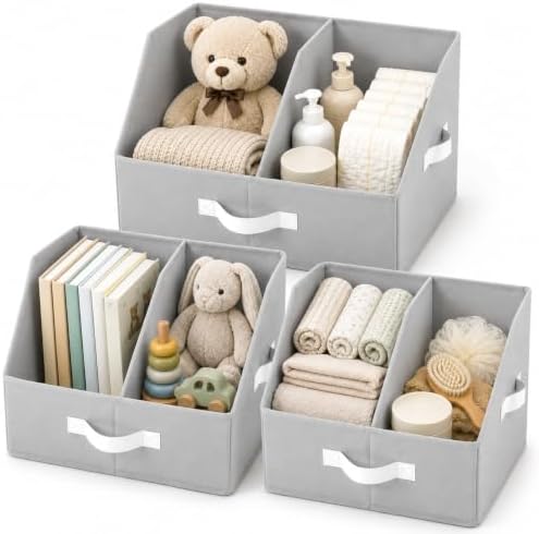 Closet Organizers Storage, Medium Collapsible Bin 3pc, Light Gray