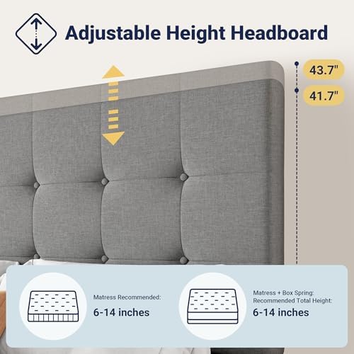 Allewie Full Size Storage Bed Frame with 4 Underbed Drawers, Light Grey