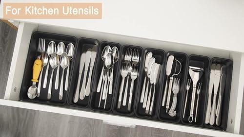 Kutesna 25PCS Interlocking Drawer Organizer, Plastic Desk Organizer Set | 4-Size Versatile Storage Bins,BPA-free, Non-slip, Fits Any Drawer for Cosmetics, Bathroom, Tools, Kitchen and Office