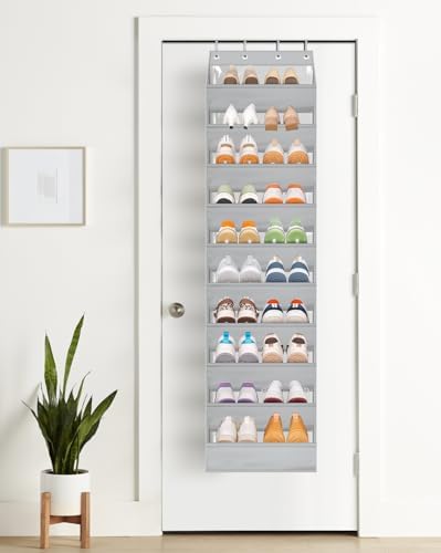 AOODA 10 Tier Clear Over the Door Shoe Organizer Storage, Deep Pockets Large Hanging Shoe Rack for Closet Door, Fit 20 Pairs Shoe Holder Hanger for Boots (Grey)