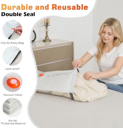 TENWOLF 10 Combo Vacuum Storage Bags for Travel with Wireless Pump