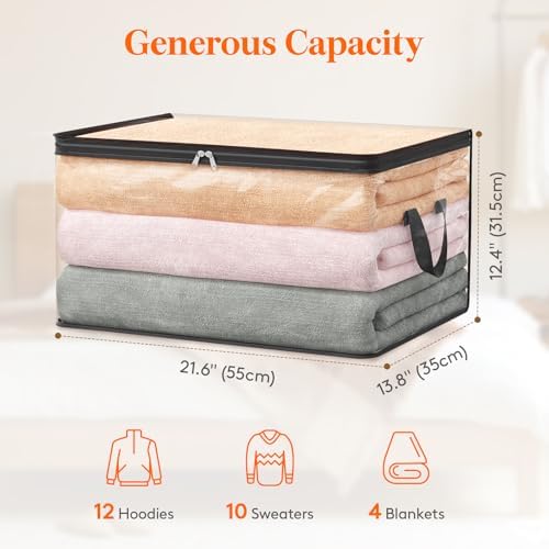 Lifewit 4 Pack Clear Clothes Storage Bags, 60L Plastic Blanket Vinyl Foldable Moving Bags with Zipper, Closet Organizers and Storage Containers for Bedding, Duvet, Pillow
