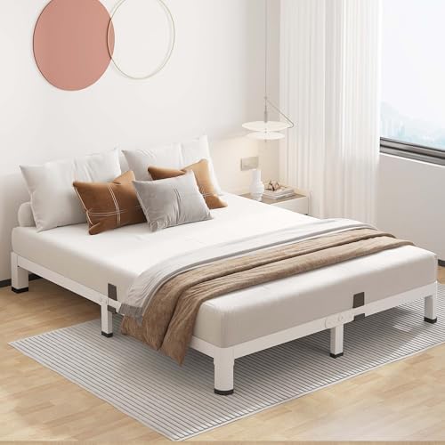 ROIL 4 Inch White King Bed Frame Low Profile with Rounded Corner