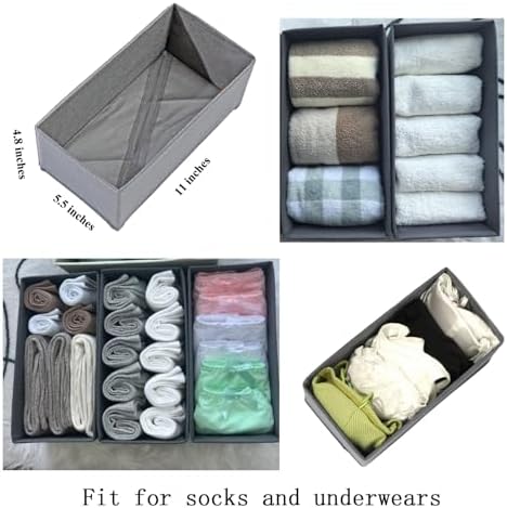 Bructhun Sock Drawer Organizer 9 Pack - Collapsible Fabric Storage Bins for Underwear Divider, Small Closet Organizers with 9 Compartments, Gray