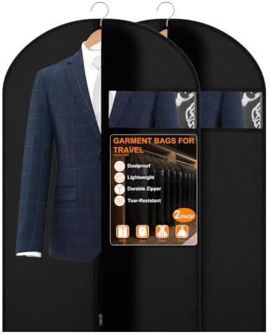 2 Pack Garment Bags for Hanging Clothes & Travel, 45" Suit Bag, Black