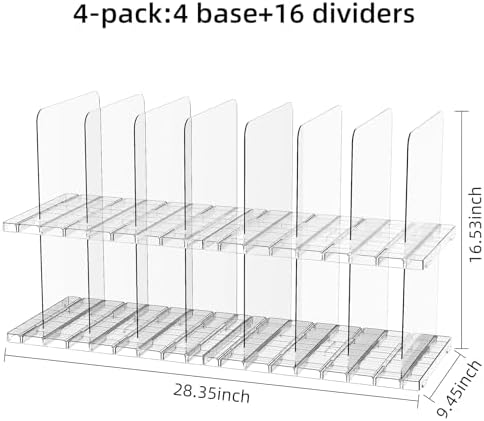 JOYZAN Stackable Purse Organizer for Closet, Adjustable Shelf Dividers for Closet Organizer Clear Acrylic Closet Purse Organizer Detachable Handbag Storage Separator Dividers for Home, Office - 4 Pack