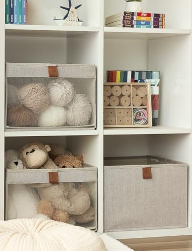 StorageWorks Fabric Storage Bins, Storage Basket, Brown and Beige, 3-Pack