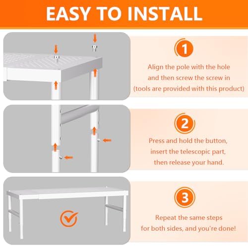 2 Pack Expandable adjustable stackable kitchen cabinet organizer,spice rack | Counter Shelf for Cabinets,Small Cupboard Organizers,Heavy Duty Metal Pantry Storage Shelves Racks for kitchen,bathroom