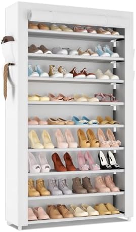 LANTEFUL Shoe Rack with Covers 10 Tier Tall Shoe Rack Organizer Large Capacity Shoe Shelf Storage 40 Pairs Space Saving Free Standing Shoe Storage Organizer for Closet, Entryway, Dorm, White