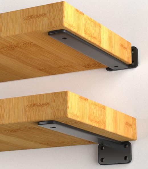 16 Pack - 6 inch Black Hidden L Shelf Bracket (1/5 Inch Thicked) Iron Floating Shelf Brackets Rustic Industrial Metal Brackets for Shelf Support
