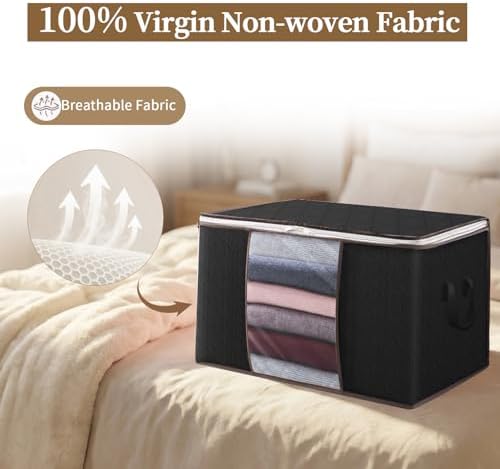 90L Clothes Blanket Storage Bags, 6 Pack Under Bed Storage Bins with Lids, Foldable Closet Organizer with Reinforced Handles for Clothing, Blanket, Comforters, Bed Sheets, Pillows and Toys, Black
