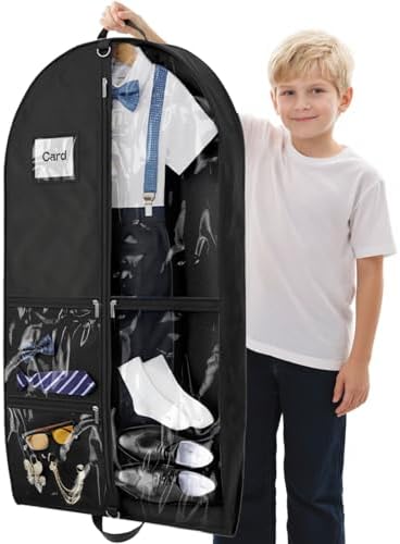 Dance Garment Bags with 3 Clear Zipper Pockets, Cheer Garment Bags for Cheerleading Uniform, 40" Garment Bags for Hanging Clothes, Suits, Travel & Sports Jersey, Cheer Uniform (Black, 1Pack 40")