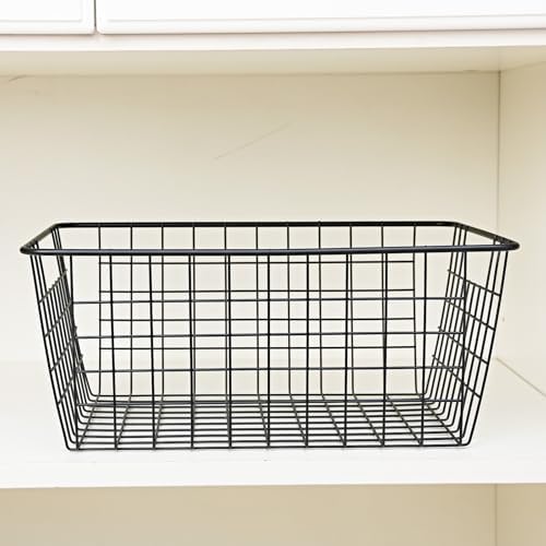 Brightalk 14" Upright Freezer Storage Baskets, Black Wire Storage Bins Large Bakset for Freezer, Pantry, Bathroom Organizing, Set of 4